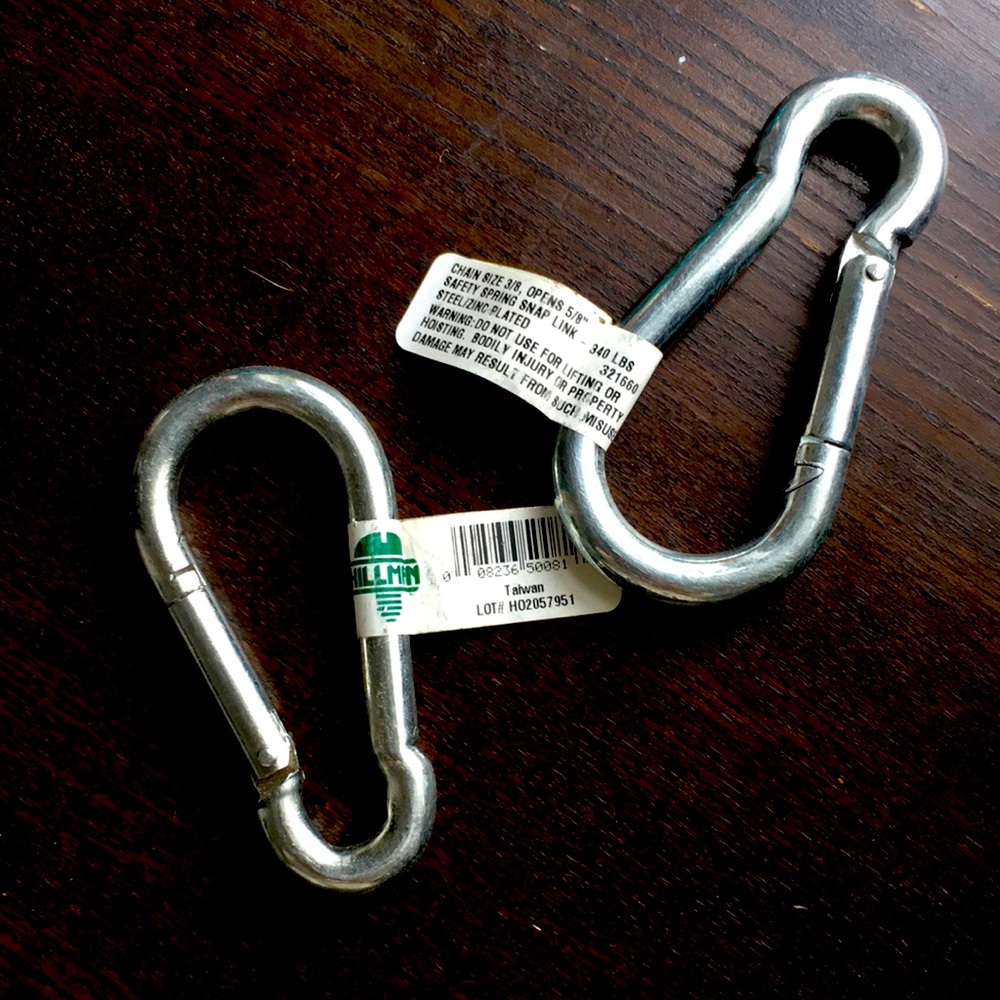Hillman safety spring snap link carabiner 5/16 & 3/8 zinc steel set